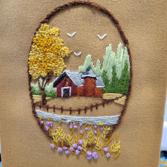 1979 Vintage Sunset Design Finished Farmhouse Cottage Prairie core Needlepoint - Picture 1 of 4